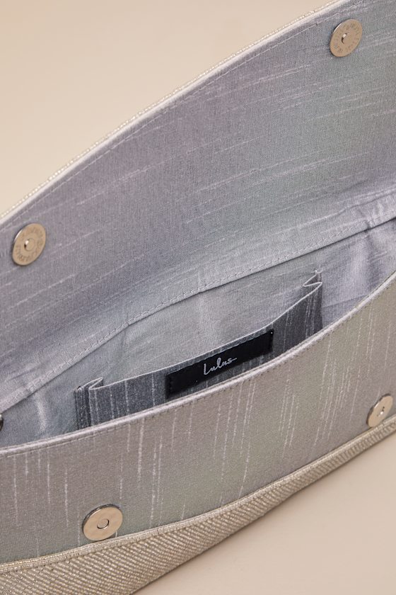 LULUS LEEVA SILVER BEADED ASYMMETRICAL CLUTCH