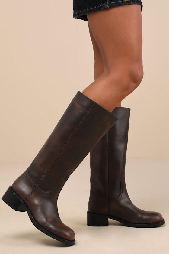 Riggs Brown Distressed Leather Knee-High Boots 3