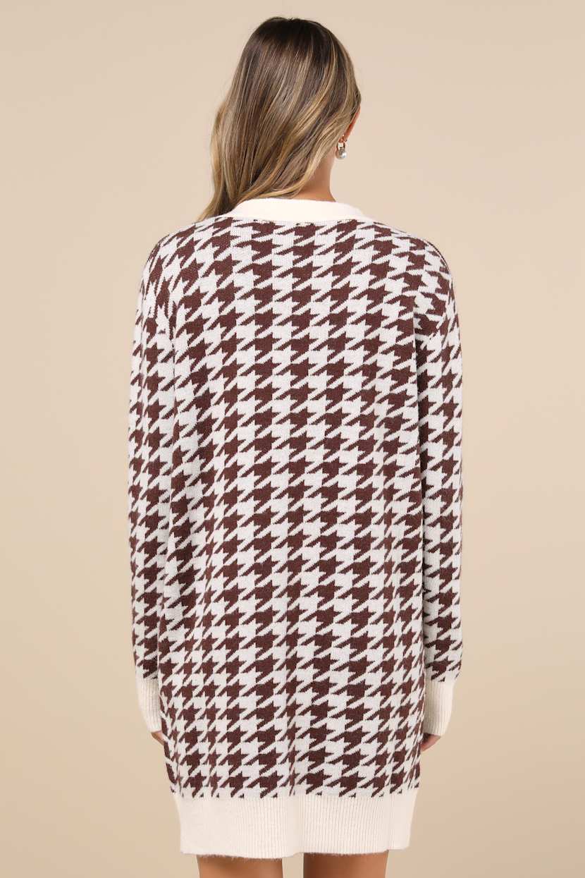 chinese dress ladies Houndstooth jacquard o-sleeve mini dress – Elzinga main image 0
