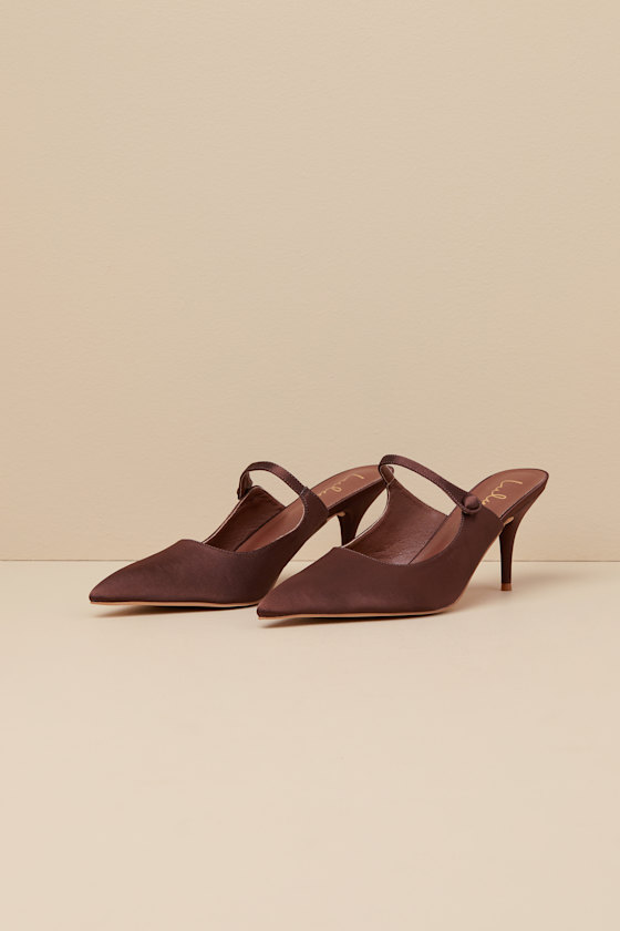 Brown Satin Pumps - Pointed-Toe Mule Pumps - Brown Mule Brown Satin Pumps - Pointed-Toe Mule Pumps - Brown Mule