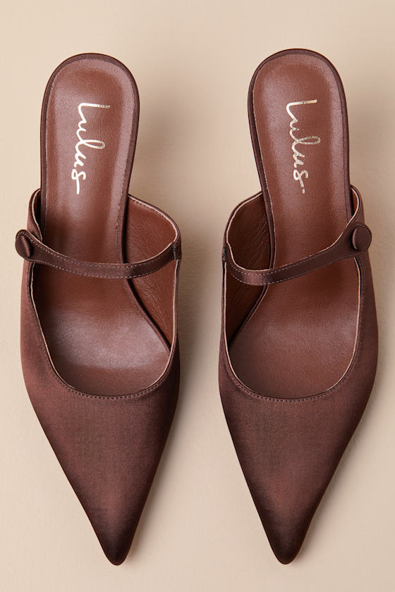Lulus Bristel Chocolate Satin Mule Pumps In Brown