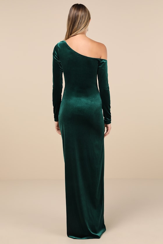 Lulus Notorious Icon Emerald Green Velvet Asymmetrical Maxi Dress In Emerald Green