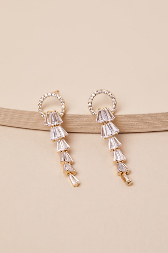 LULUS ESTRELLE GOLD RHINESTONE DROP EARRINGS