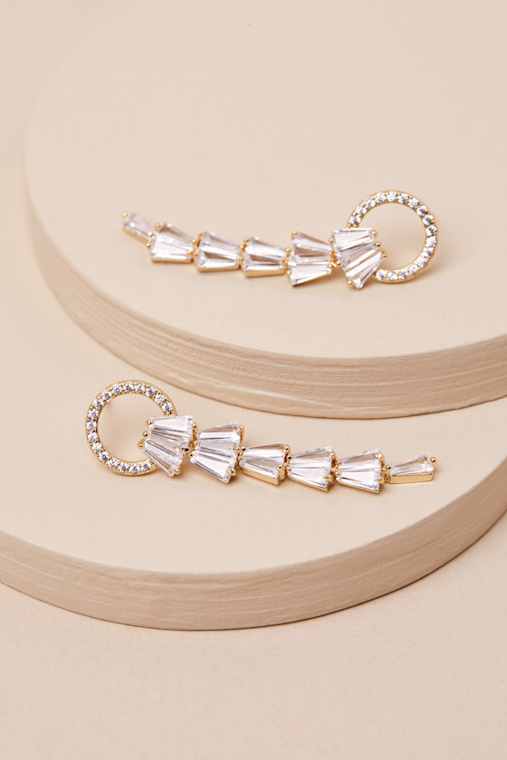 LULUS ESTRELLE GOLD RHINESTONE DROP EARRINGS