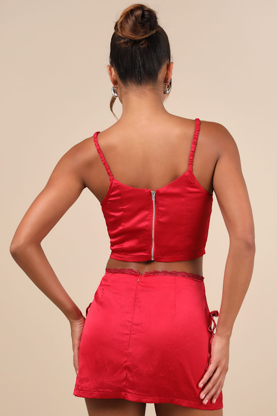 Lulus Flawless Impression Red Satin Lace Mini Skirt In Red