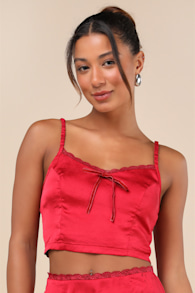 Flawless Impression Red Satin Cami Crop Top 1