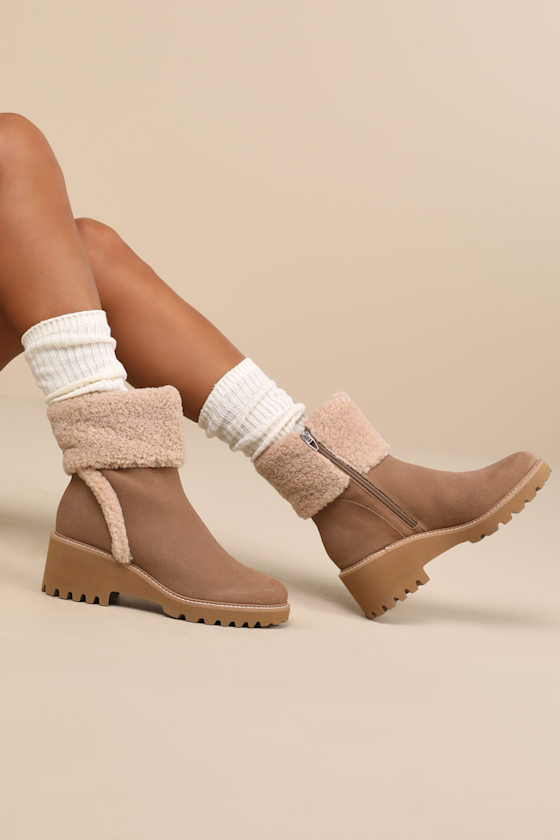 Hug H20 Mushroom Suede Leather Faux Fur Ankle Booties 1