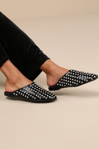 Calley Black Rhinestone Slides 2