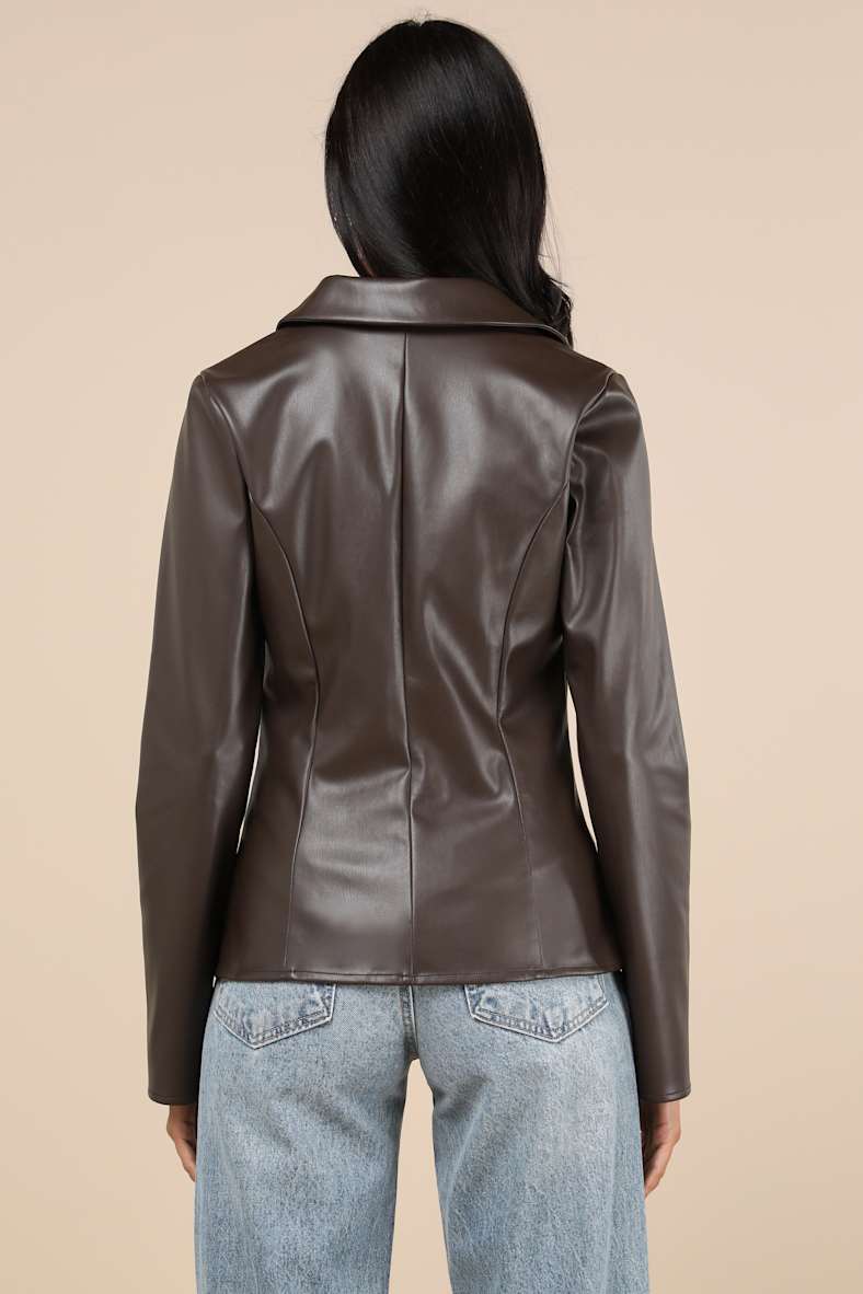 Confirmed Vibe Brown Faux Leather Tie-Front Top