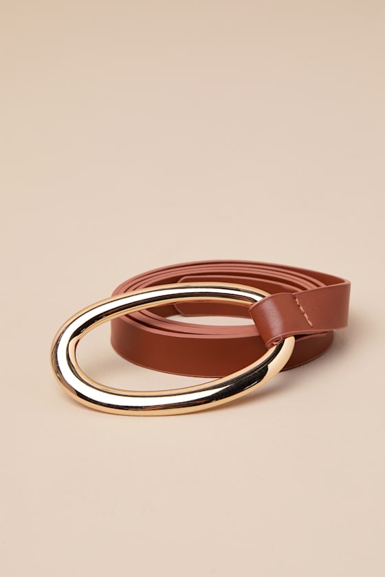 LULUS CONFIDENT ELEMENT BROWN OVERSIZED BUCKLE BELT