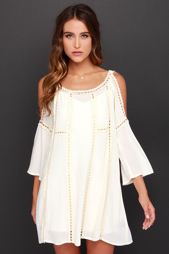 Pretty Cream Dress - Crochet Dress - Off the Shoulder Dress - $65.00 ...