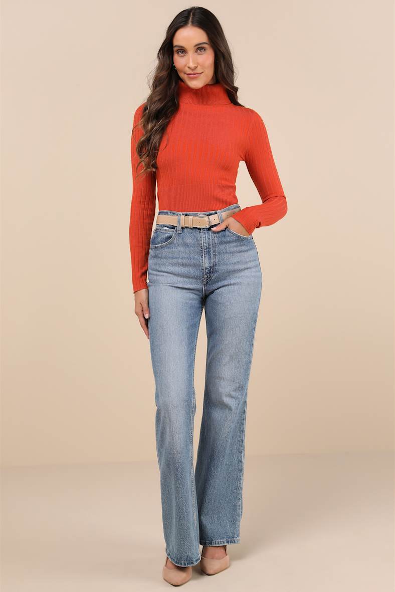 Perfected Comfort Orange Turtleneck Sweater Top