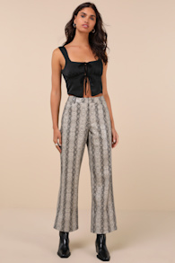Wildly Captivating Grey Snake Print Vegan Leather Pants 2