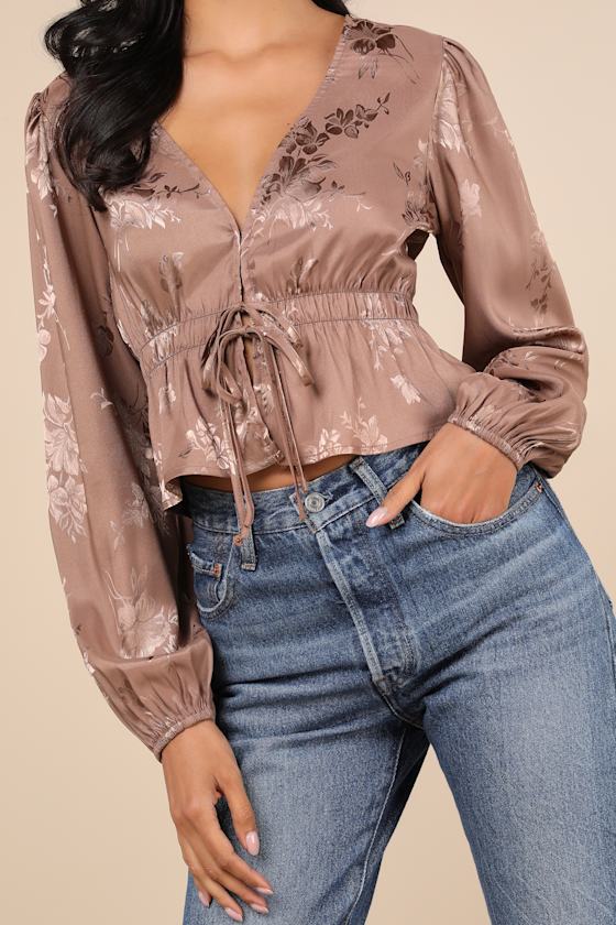 Lulus Special Sweetness Blush Jacquard Tie-front Top In Pink