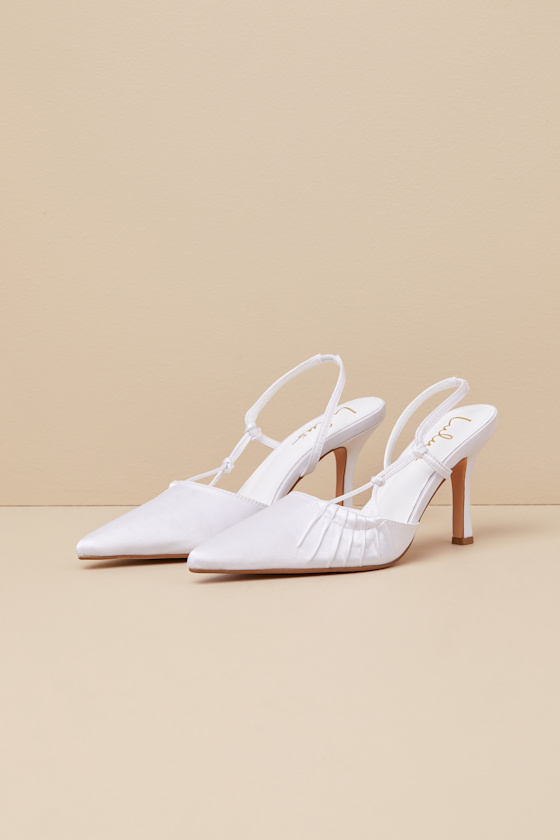 Marloww White Satin Pleated Slingback Pumps 3
