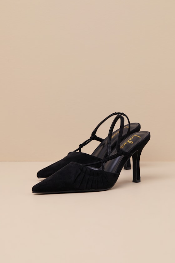 Lulus Marloww Black Suede Pleated Slingback Pumps In Black