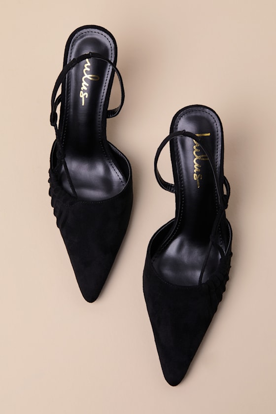 Lulus Marloww Black Suede Pleated Slingback Pumps