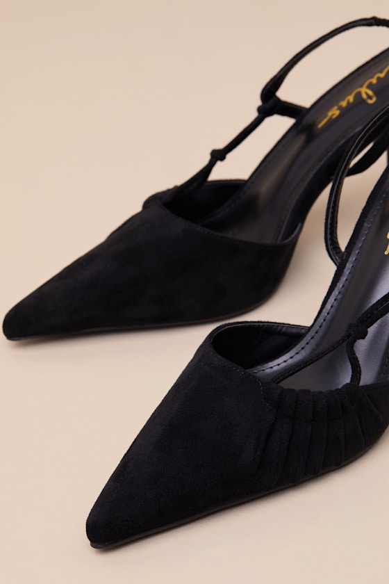 Lulus Marloww Black Suede Pleated Slingback Pumps In Black