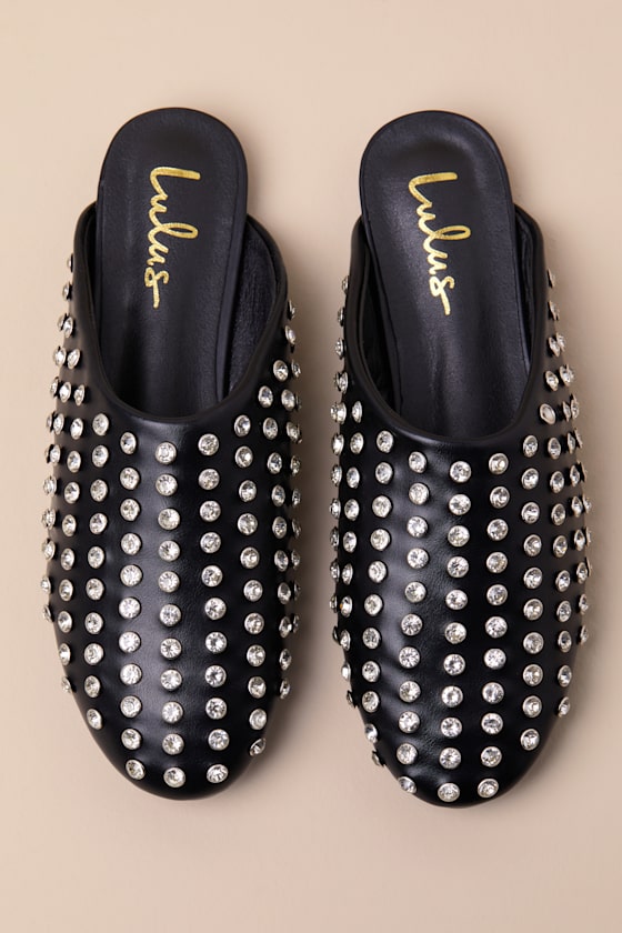Lulus Calley Black Rhinestone Slides In Black