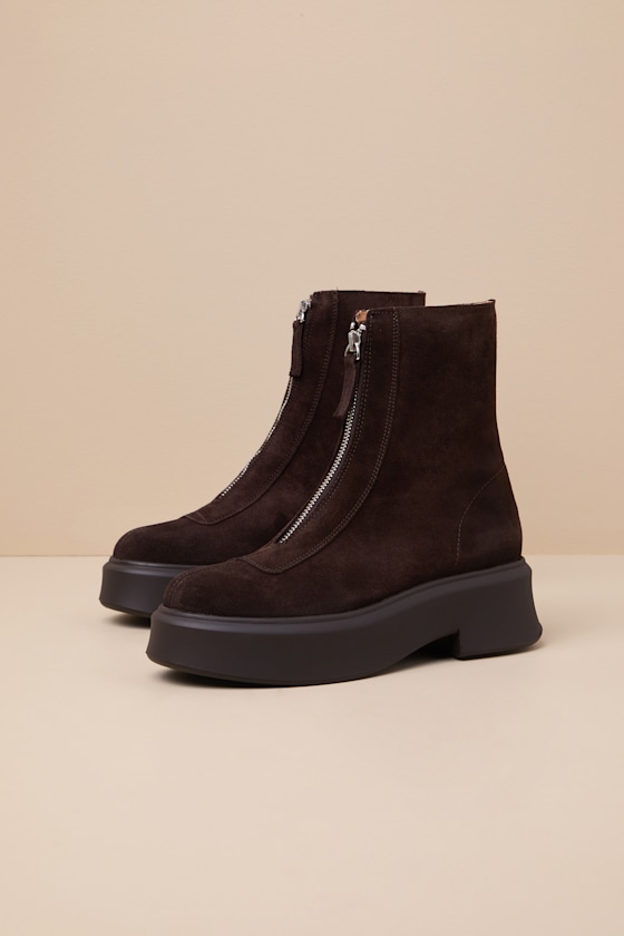 Jones Brown Suede Leather Zip-Front Platform Ankle Boots 2