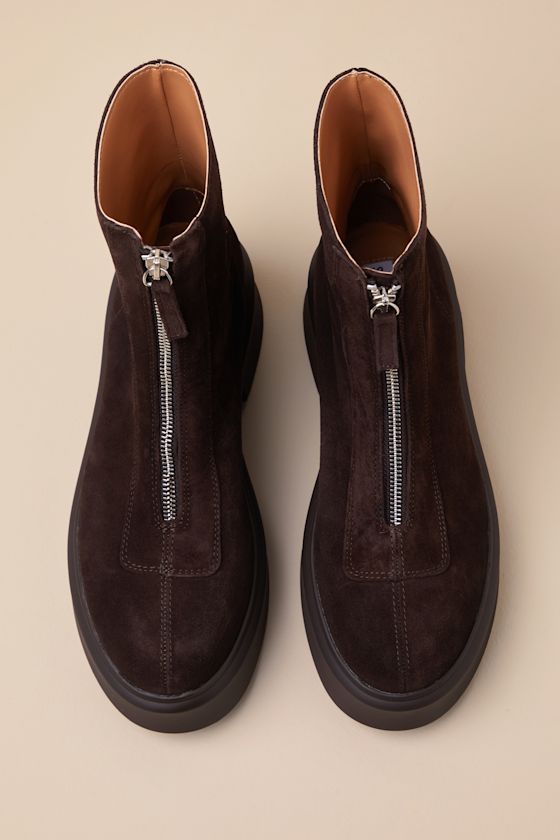 Jones Brown Suede Leather Zip-Front Platform Ankle Boots 1