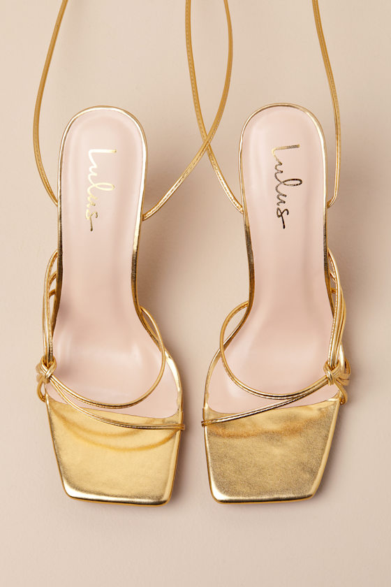 Lulus Zylah Gold Strappy Lace-up High Heel Sandals In Gold