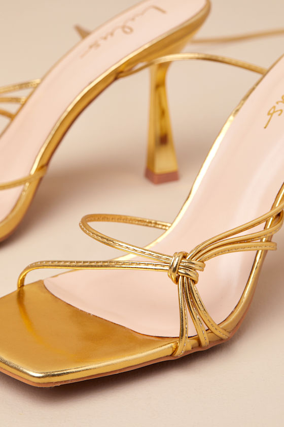 Lulus Zylah Gold Strappy Lace-up High Heel Sandals In Gold