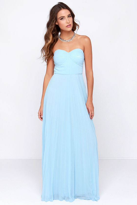 Light Blue Dress - Maxi Dress - Strapless Dress - Pleated Dress - $89. ...