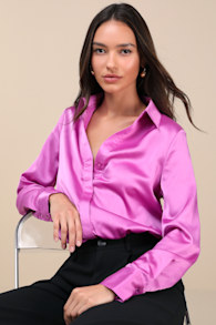 Luxe Stance Bright Purple Satin Button-Up Bodysuit
