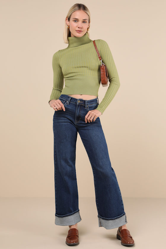 Lulus Perfected Comfort Green Turtleneck Sweater Top In Green