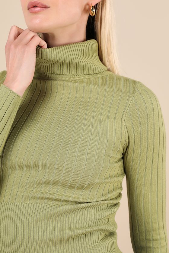 Lulus Perfected Comfort Green Turtleneck Sweater Top In Green