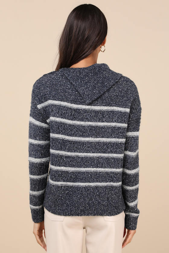 Lulus Cozy Warmth Navy Blue Marled Striped Sweater In Navy Blue