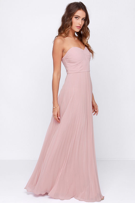 Blush Pink Dress - Maxi Dress - Strapless Dress - Pleated Dress - $89.00