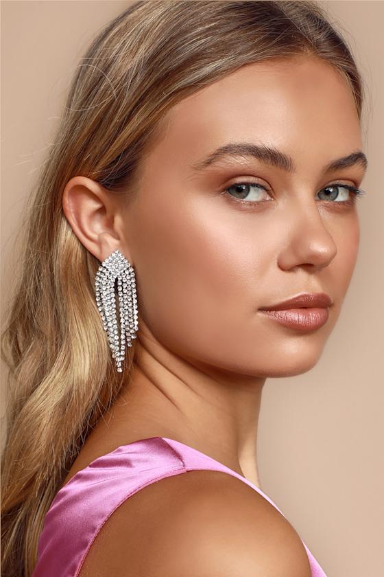 Afterparty Silver Rhinestone Fringe Earrings 2
