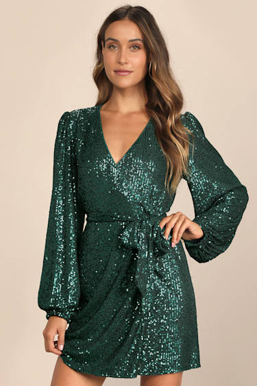 Emerald Sequin Dress Sequin Mini Dress Wrap Sequin Dress Lulus