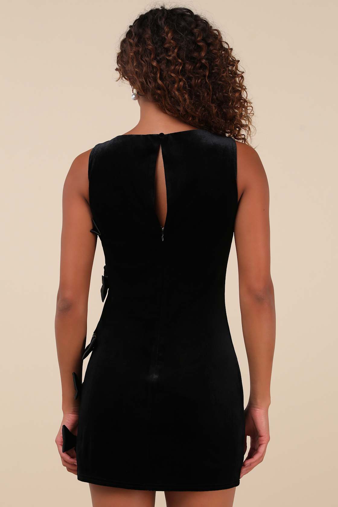 Posh Black Velvet Bow Mini Dress