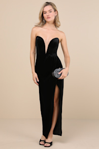 My Dream Come True Black Velvet Strapless Maxi Dress 9