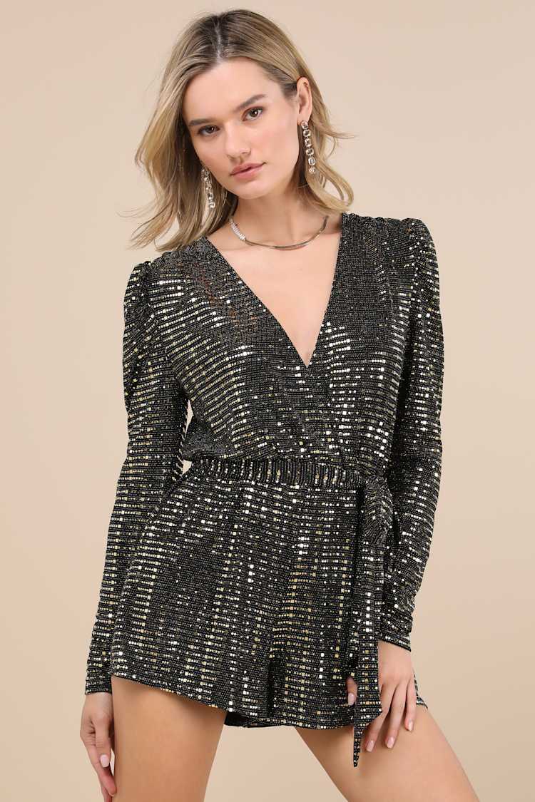 Fun Gold Metallic Romper - Long Sleeve Romper - Romper - Lulus