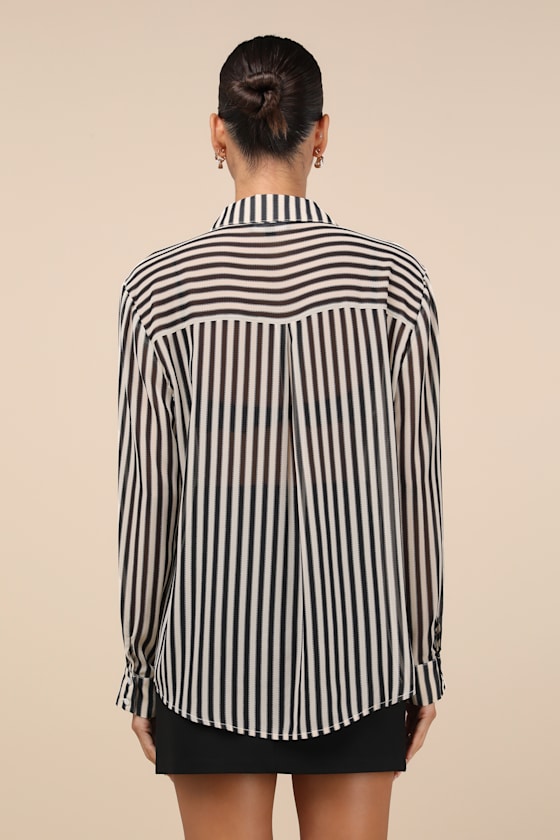 Styled Perfection Cream and Black Striped Button-Up Collared Top 2