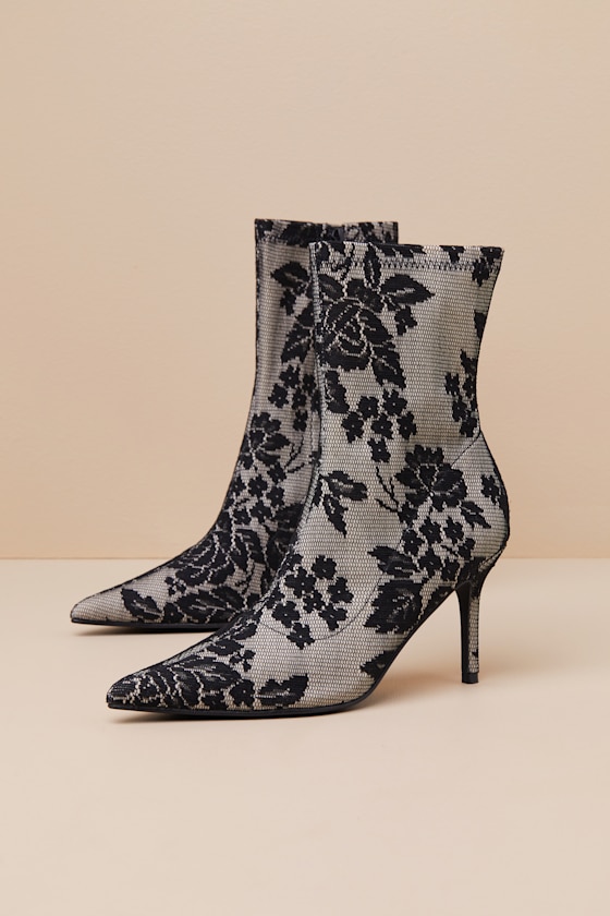 Lulus Marquetta Black Lace Pointed-toe Ankle Booties In Black