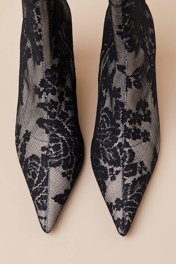 Lulus Marquetta Black Lace Pointed-toe Ankle Booties In Black