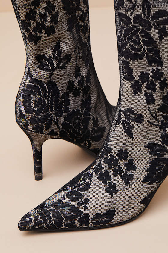 Lulus Marquetta Black Lace Pointed-toe Ankle Booties In Black