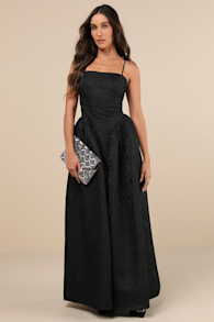 Gorgeous Extravagance Black Floral Jacquard Maxi Dress 1