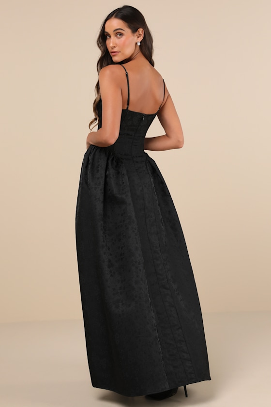 Lulus Gorgeous Extravagance Black Floral Jacquard Maxi Dress In Black
