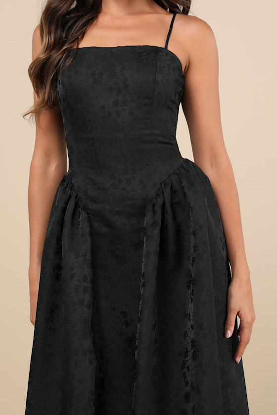 Lulus Gorgeous Extravagance Black Floral Jacquard Maxi Dress In Black