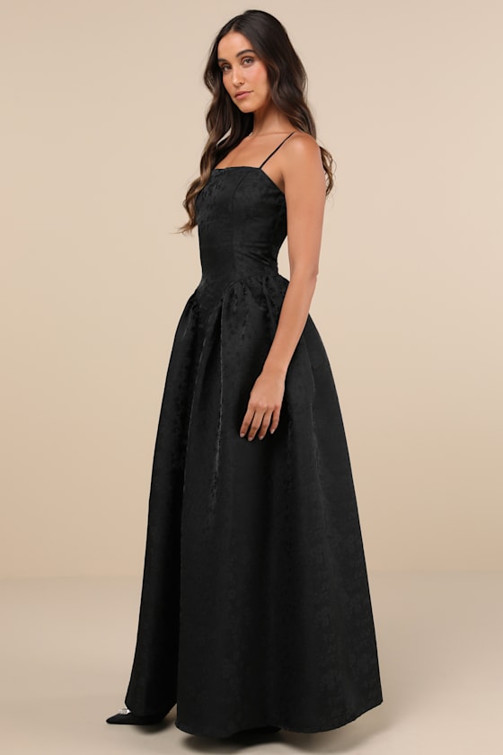 Lulus Gorgeous Extravagance Black Floral Jacquard Maxi Dress In Black