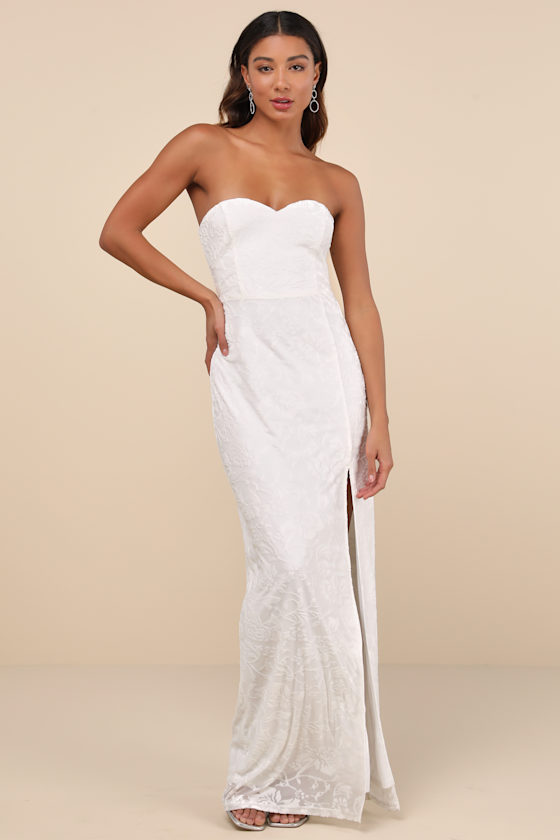 White Jacquard Maxi Dress - Strapless Maxi Dress - White