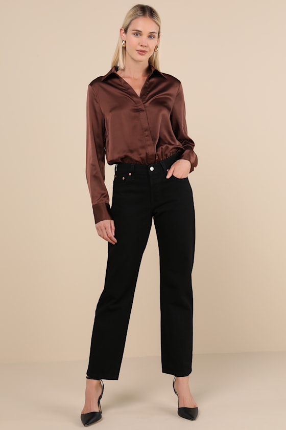 Luxe Stance Chocolate Brown Satin Button-Up Bodysuit 3