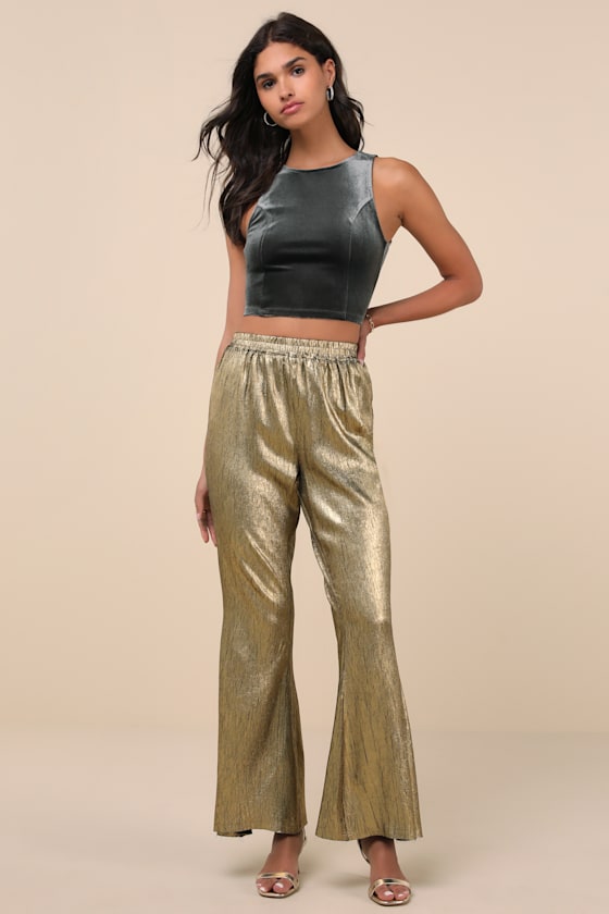 Lulus Party Personality Gold Textured Flare Pants