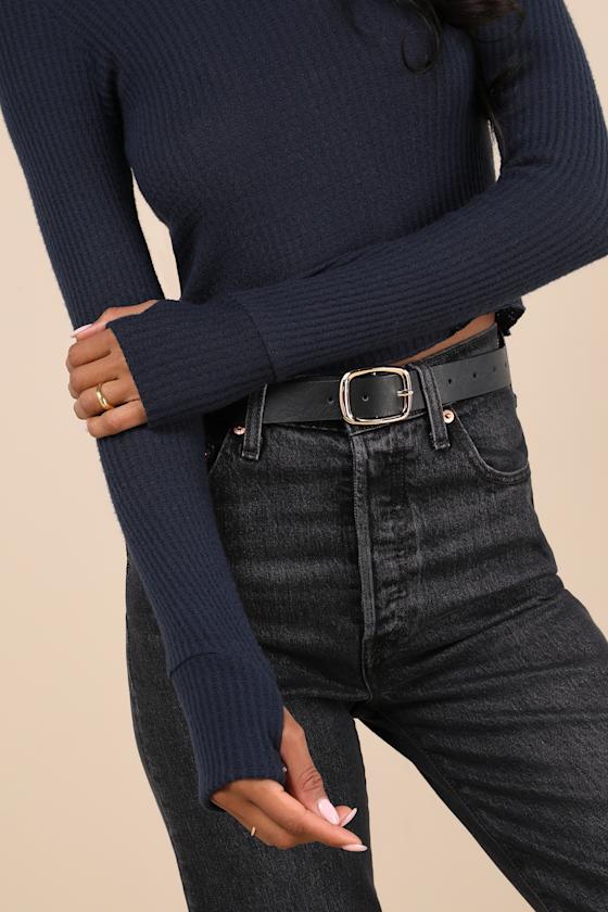 Lulus Everyday Design Navy Blue Long Sleeve Top In Navy Blue